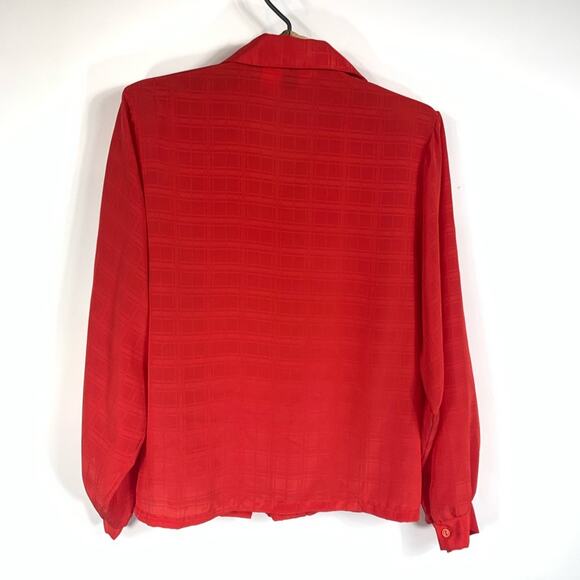 Red Vtg Checkered Texture Blouse Sz 10 - Picture 6 of 9